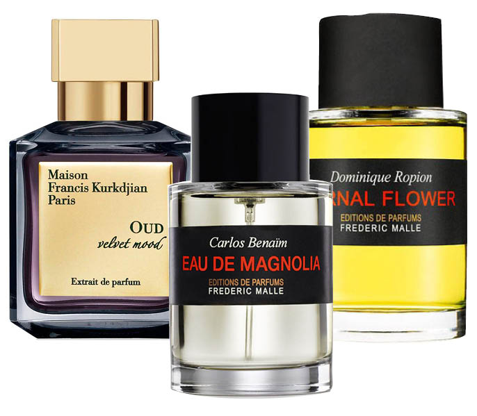 1. Francis Kurkdjian Oud Velvet Mood; 2. Eau de Magnolia; 3. Frederic Malle Carnal Flower 